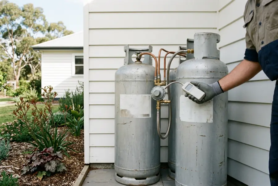 LPG bottles and gas meter beside a Blue Mountains cottage